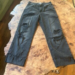 Black straight leg jeans, cropped straight leg, black jeans, distressed jeans